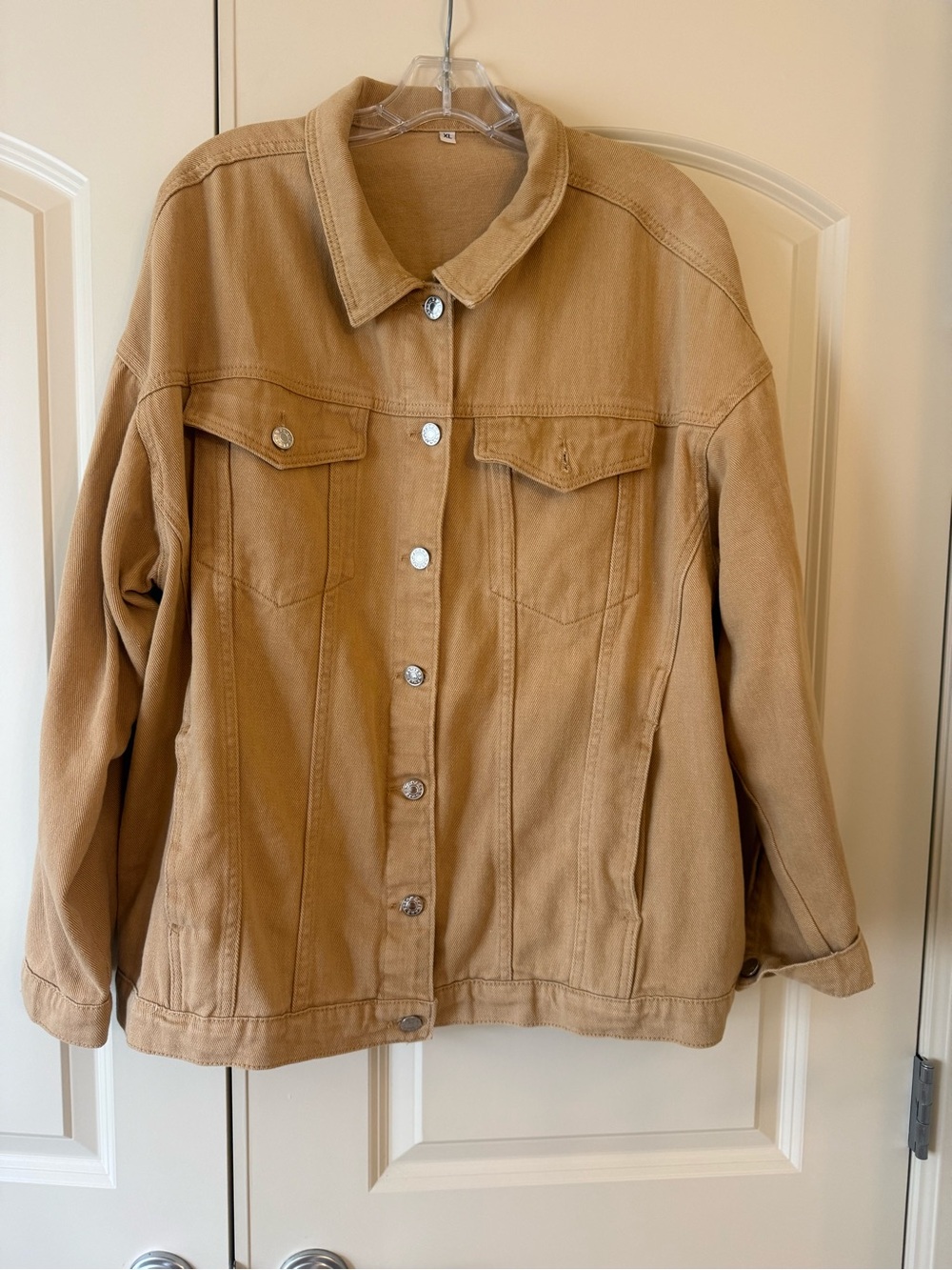 Women's Tan Denim Jacket - Relaxed Button-Up Jean Coat